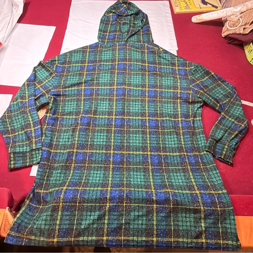 GREEN BLACK YELLOW wide PLAID HOODIE NEW sweater Cozy Vibes Tunic Women’s  2xl - Picture 10 of 12